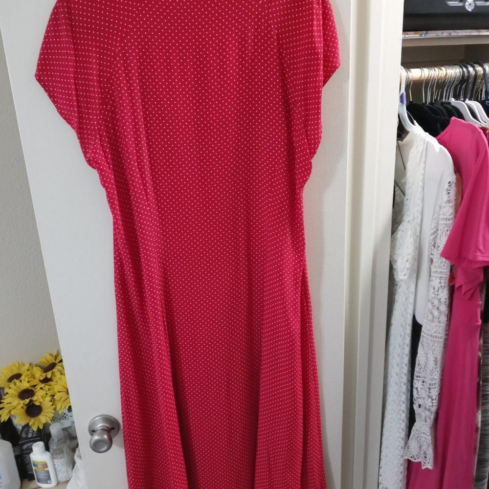 Red polka dot button down dress - Picture 4 of 6